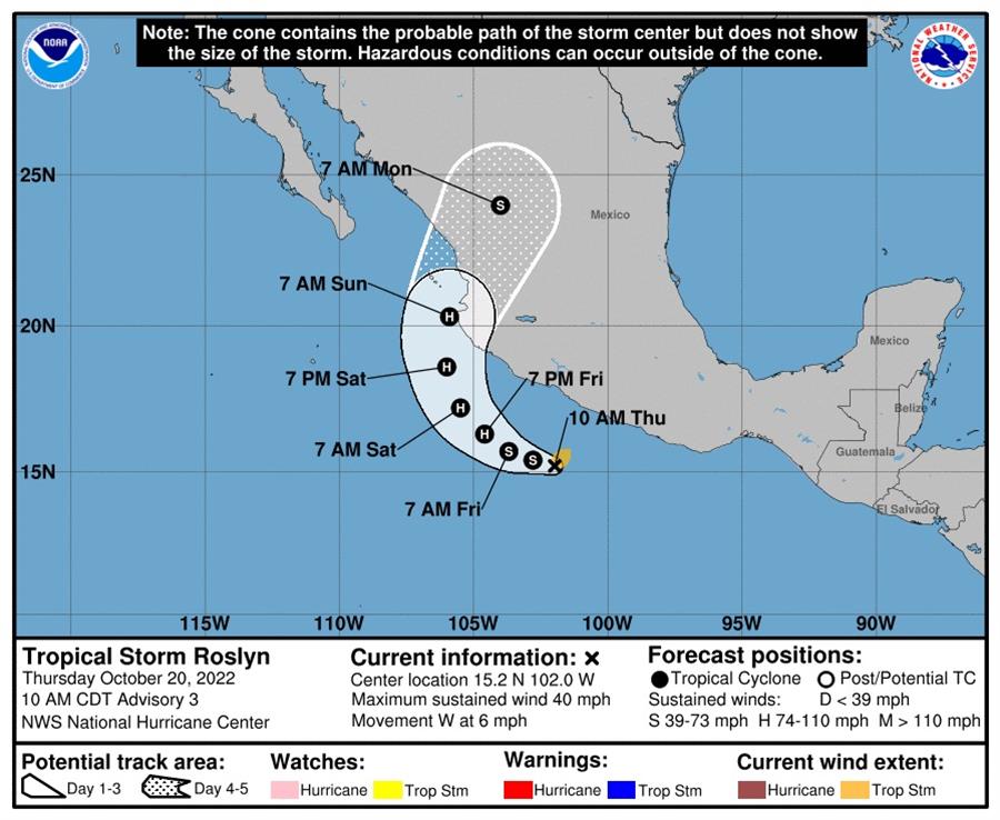 Tormenta Tropical Roslyn: Esta sería su trayectoria por México
