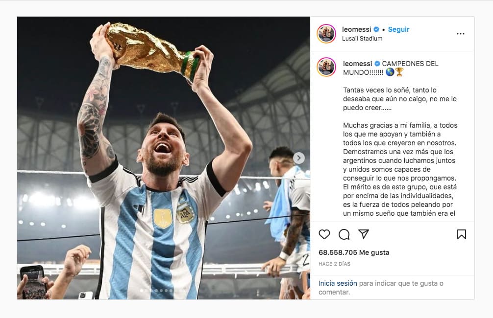 Lionel Messi rompe otro récord, ahora también es campeón en Instagram