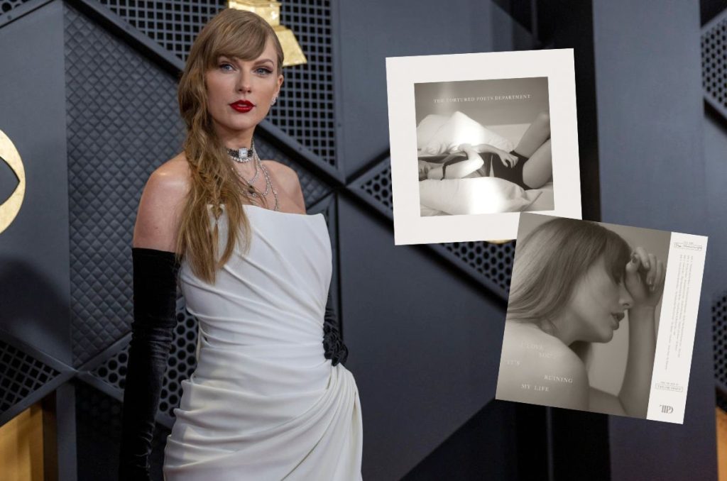 Taylor Swift en los Grammy y la portada de su nuevo álbum, The Tortured Poets Department