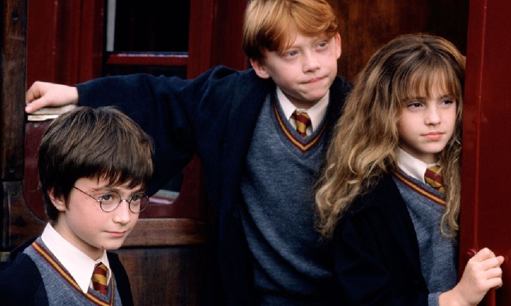 Harry, Ron y Hermione en La Piedra Filosofal