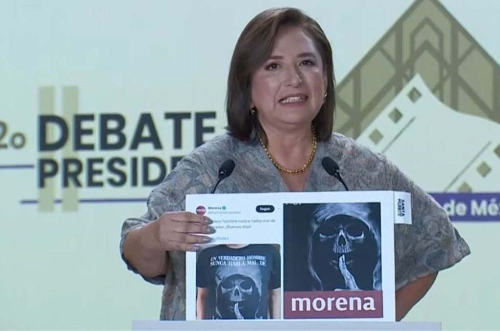 Xóchitl Gálvez sostuvo su acusación contra Morena con un meme sobre el presidente López Obrador con una calaca.