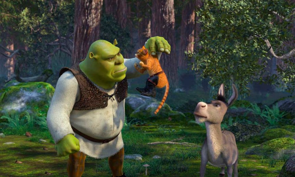 Escena del enfrentamiento entre Shrek y Burro contra el Gato con botas