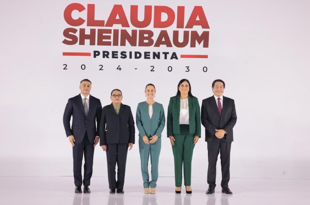 Omar García Harfuch, Rosa Icela Rodríguez, Claudia Sheinbaum, Ariadna Montiel y Mario Delgado.
