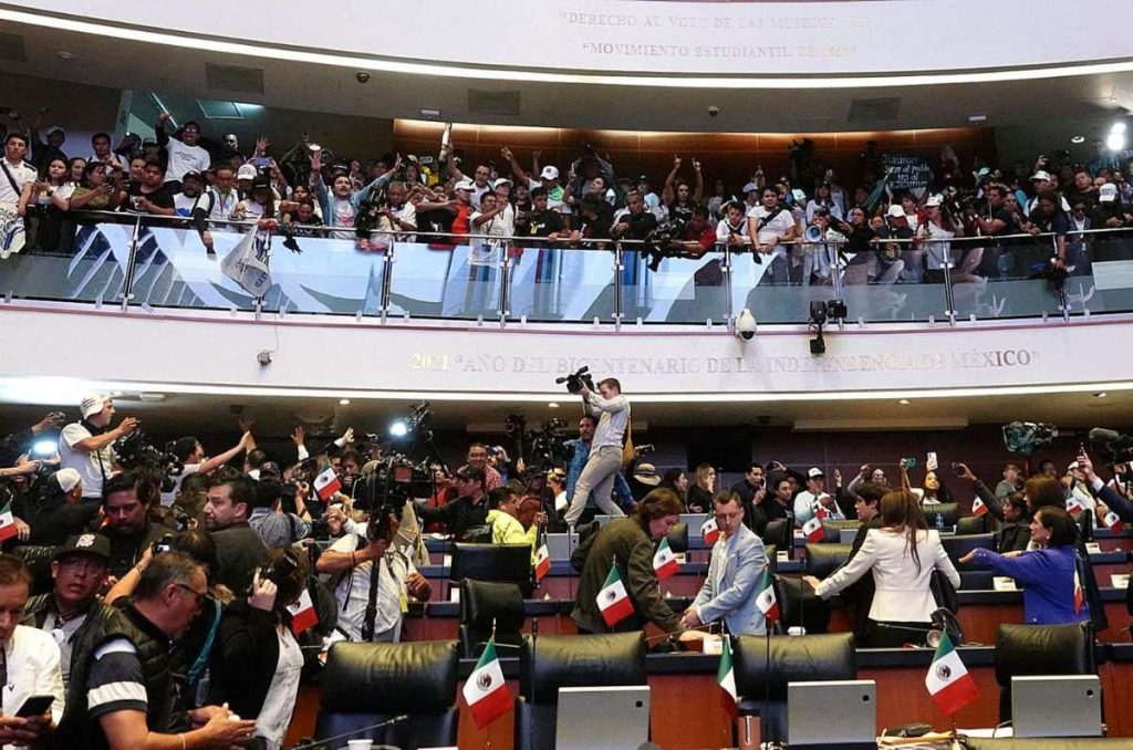 Un grupo de manifestantes irrumpieron este martes, entre agresiones, en el Senado para intentar frenar la inminente aprobación.