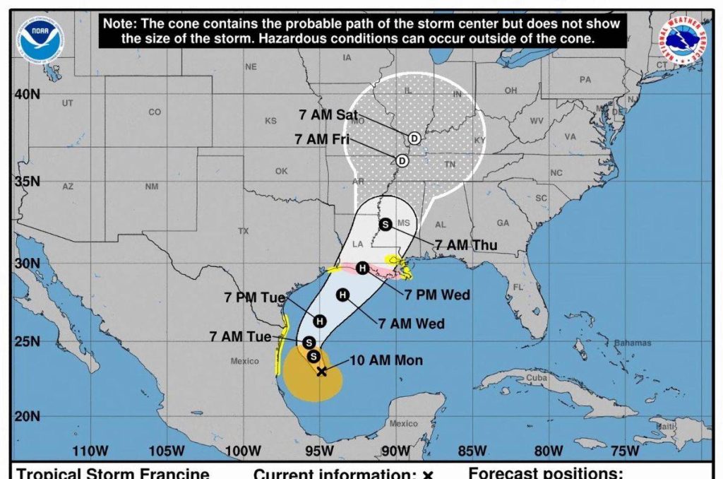 La tormenta tropical Francine se formó este lunes en el Golfo de México y se prevé que se fortalezca en los próximos días, antes de tocar tierra en la costa de Estados Unidos como un huracán.