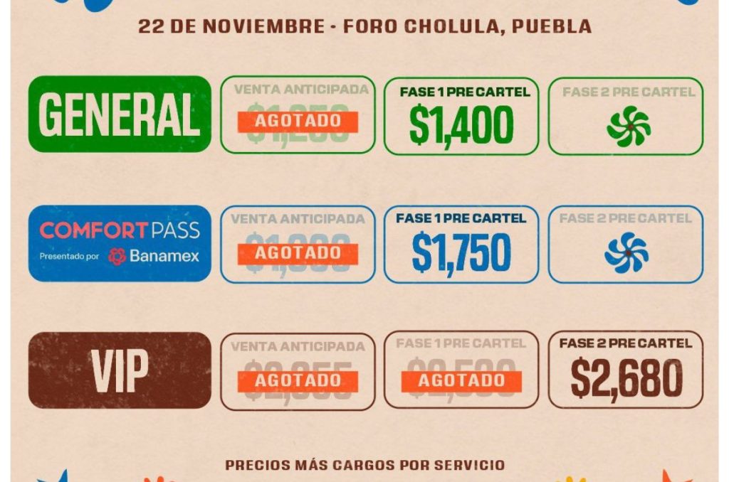 Precios de boletos antes del cartel