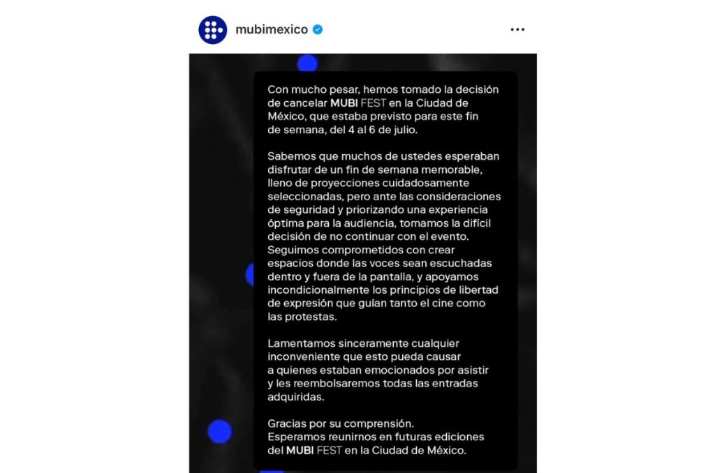 Comunicado de MUBI Mexico