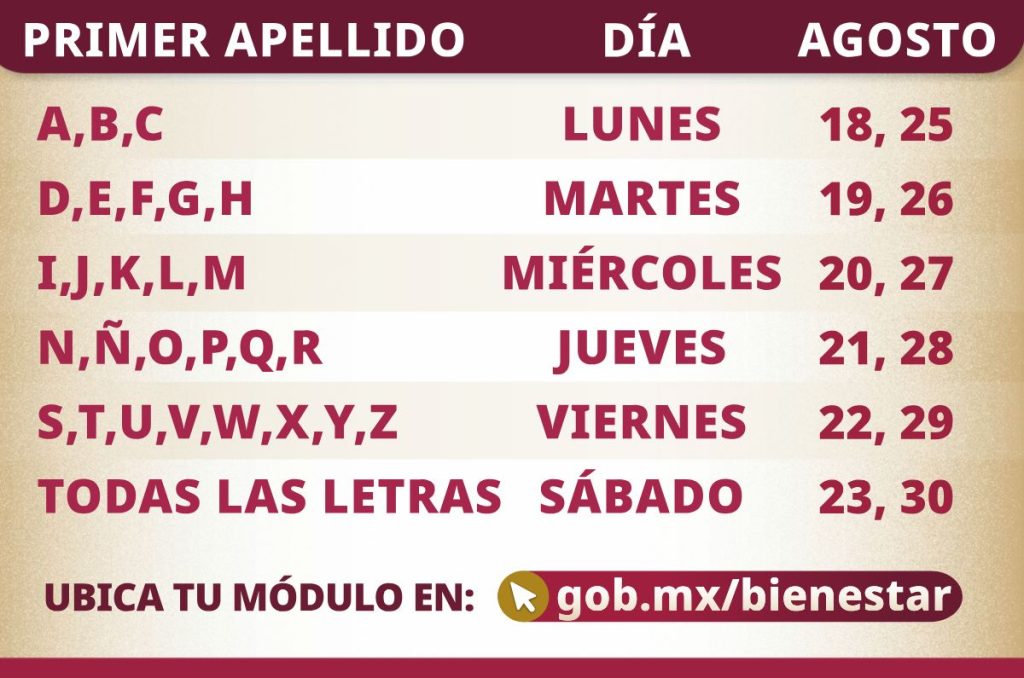 Calendario de registro a la Pension Bienestar