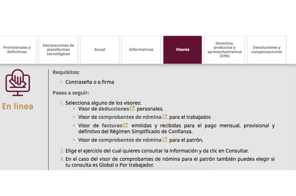 Visor de comprobantes de nomina del SAT
