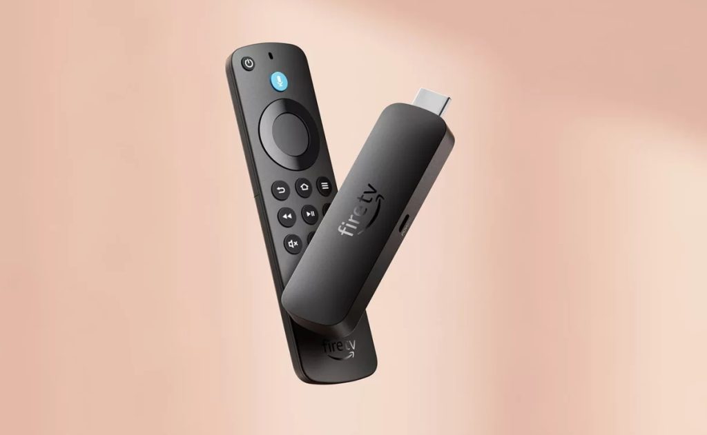 Fire TV Stick 4K Select sobre un fondo colorido.