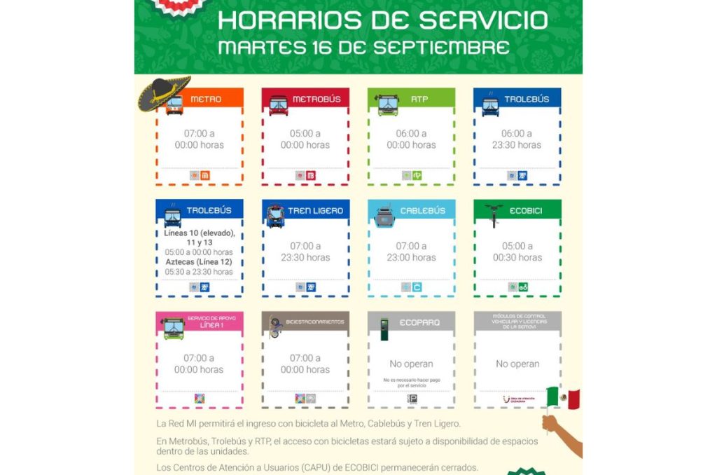 Horarios especiales en CDMX el Dia de la Independencia