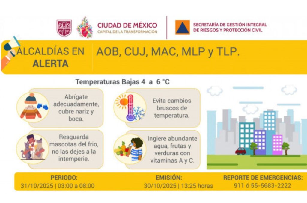 Bajas temperaturas para este 30 de octubre