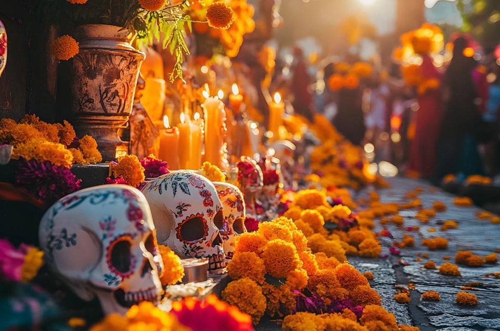 Calaveras y flor de cenpasuchil