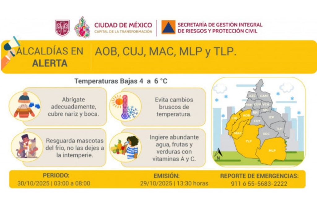 Comunicado de bajas temperaturas en CDMX