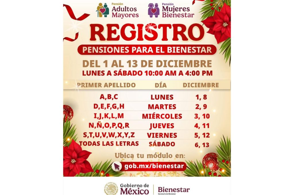 Calendario de registro de la Pension Bienestar