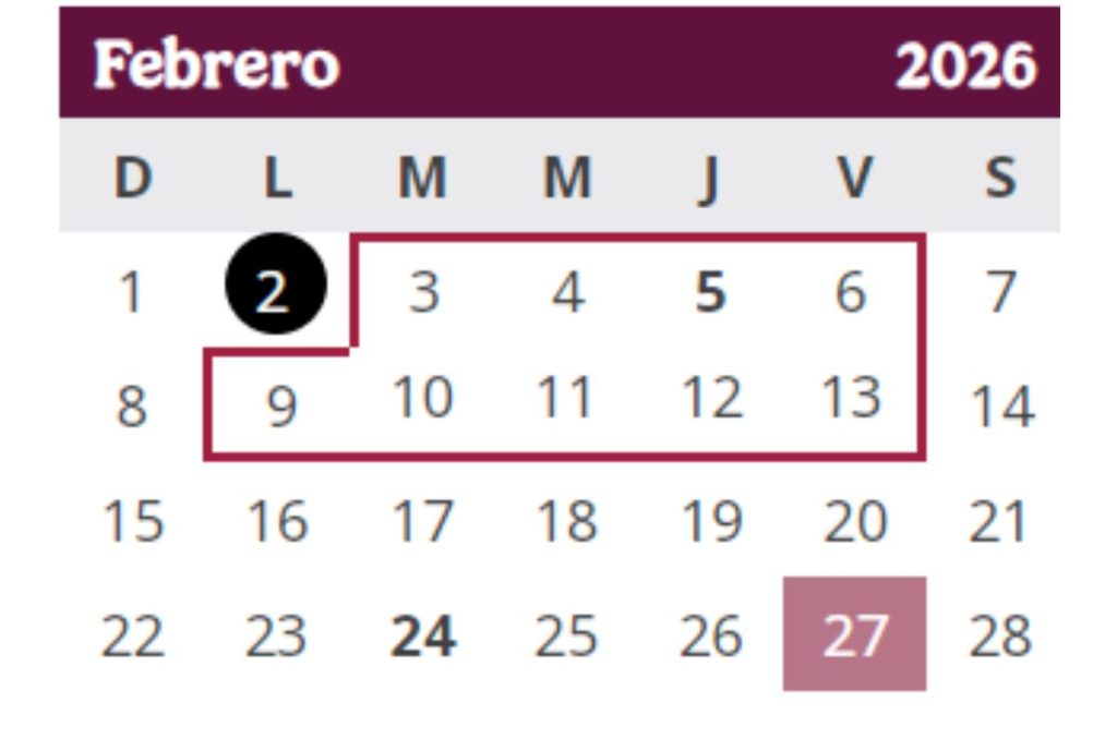 Dias de descanso en febrero