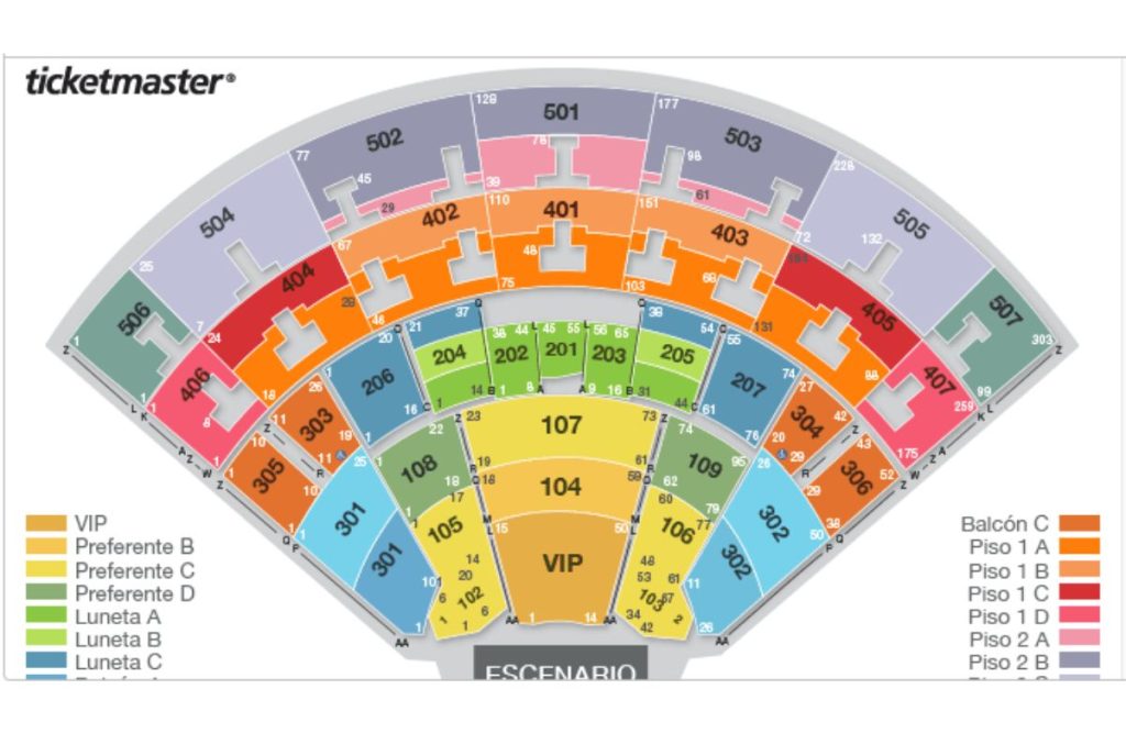 Mapa de lugares compartido por Ticketmaster