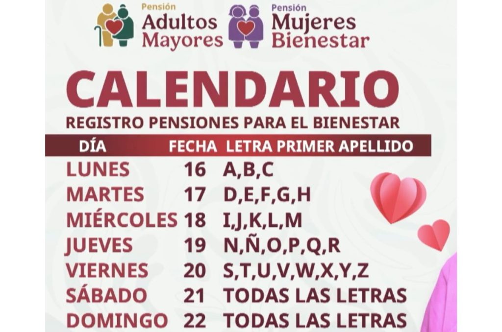 Calendario de registro a la Pension Bienestar
