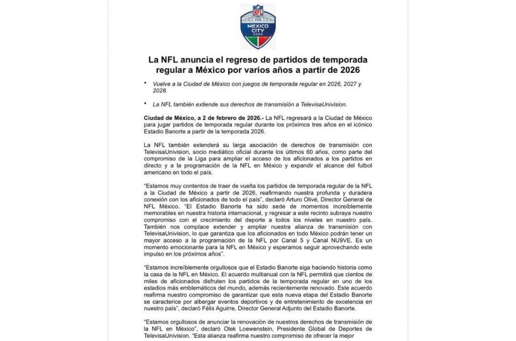 Estadio Azteca confirma el regreso de la NFL
