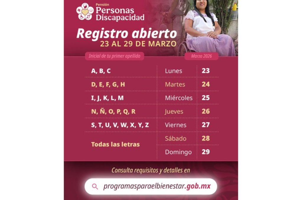 Calendario de registro a la pensión por discapacidad