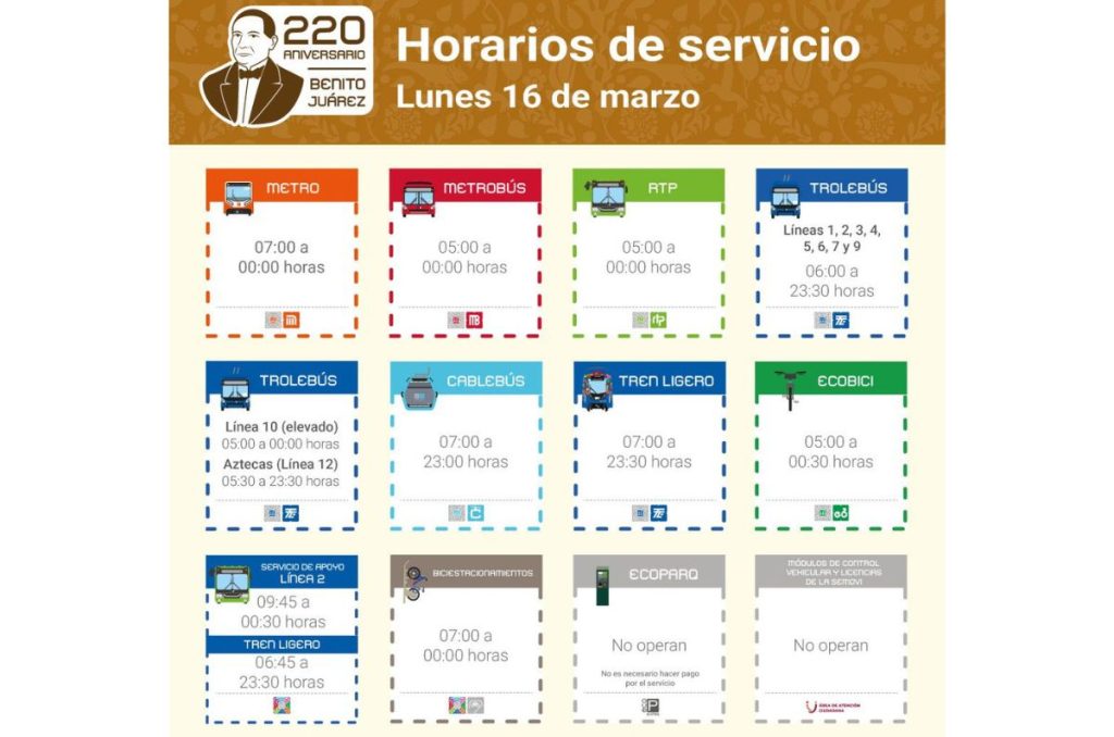 Horarios del Metro y Metrobús en días feriados