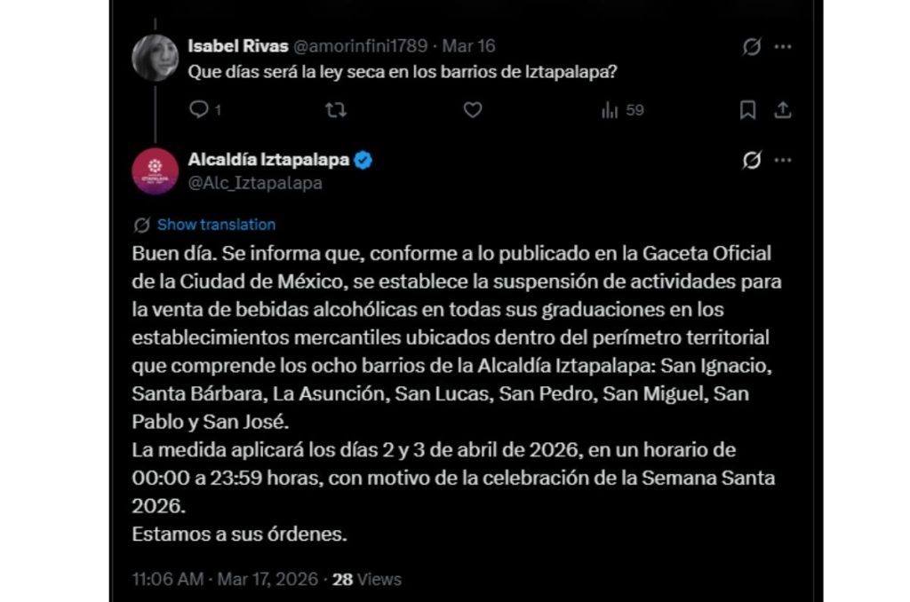 Iztapalapa confirma Ley Seca en Semana Santa