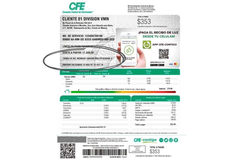 Recibo de luz de la CFE