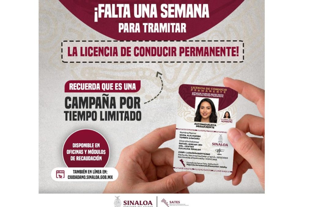 Sinaloa confirma la fecha de inicio para tramitar la licencia permanente