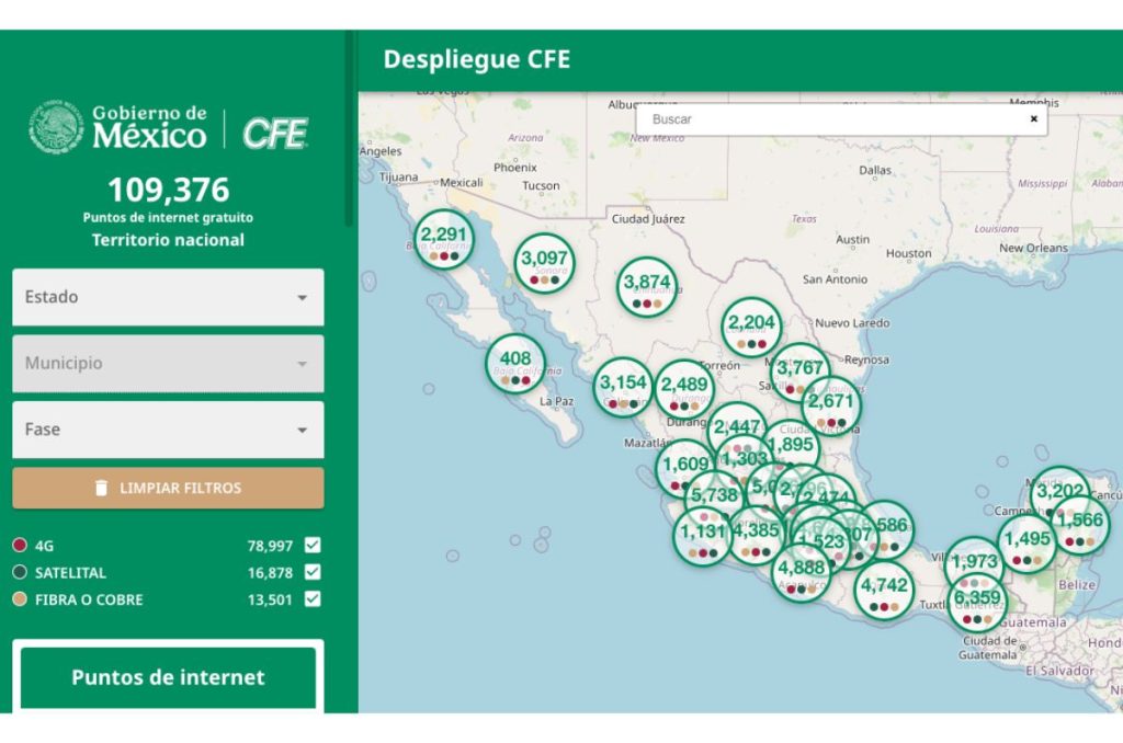 Puntos de conexión a internet de la CFE